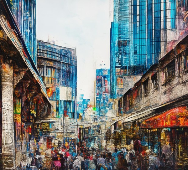 观前街数字油画，诉说历史与现代的相遇