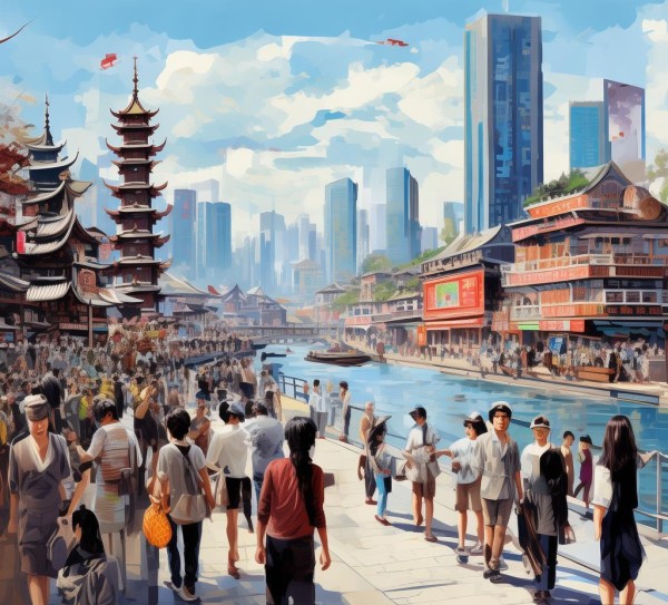 镇江数字油画，画中的人与世界