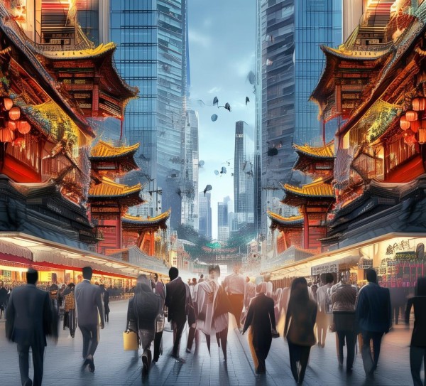 中式商务动态背景图，传统文化与现代商业的完美融合